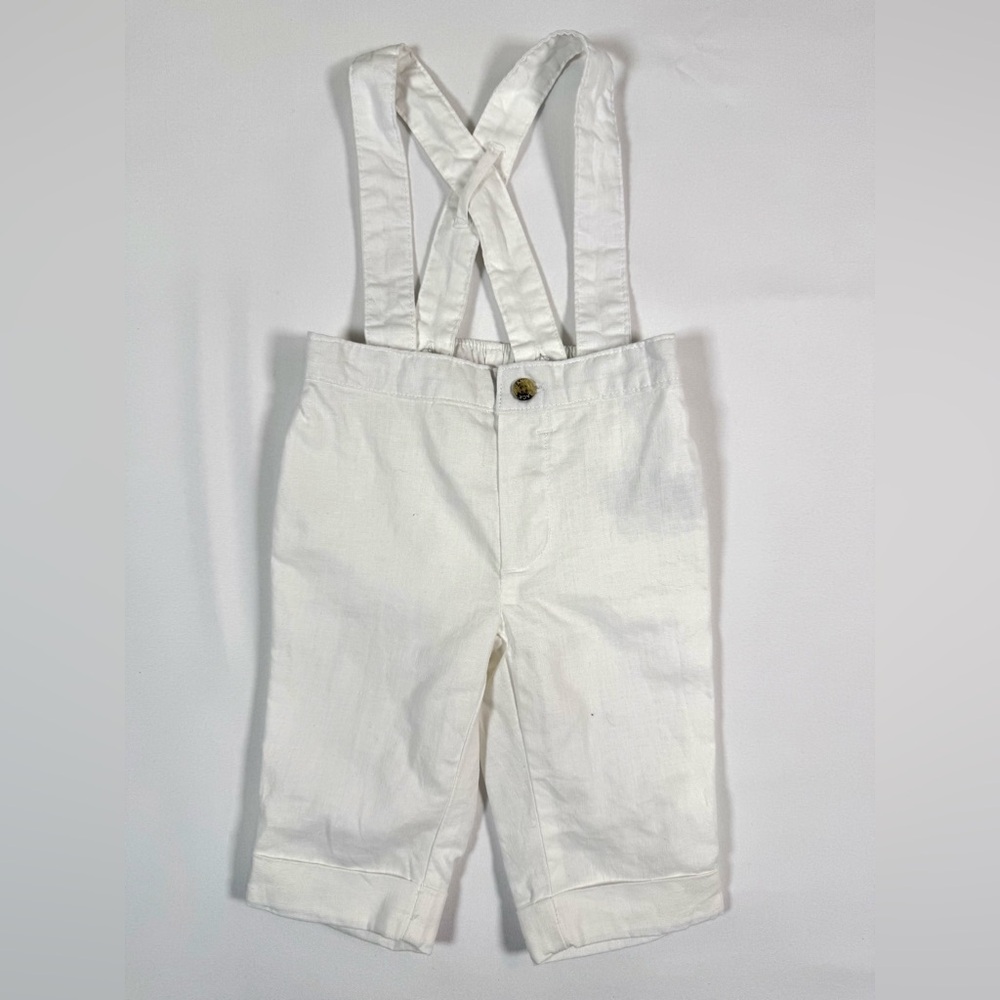 JANIE & JACK Baby Boy White Linen Suspender Pants 0-3m Classic Heirloom Coastal